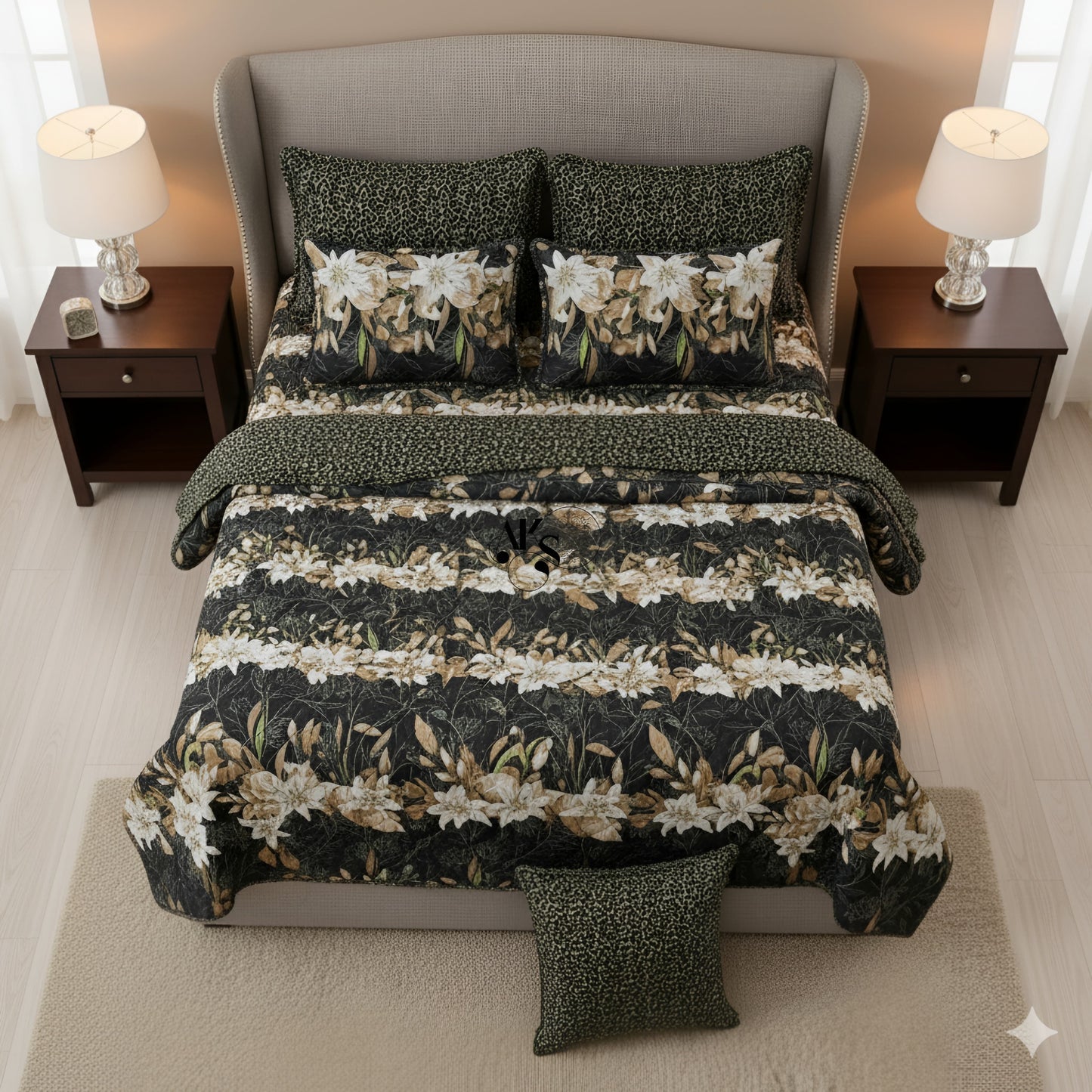 7pc Cotton Comforter Set Crystal Black