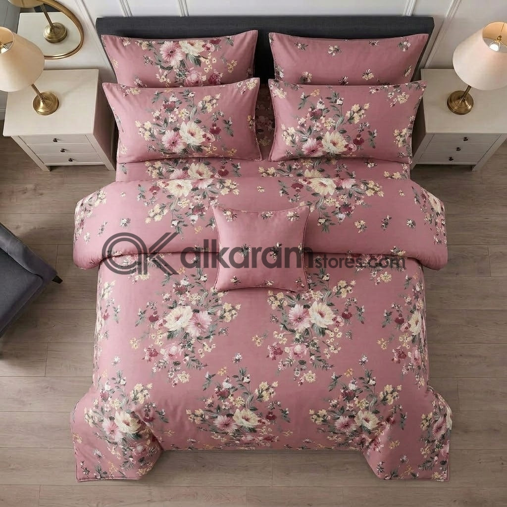 7pc Cotton Comforter Set Pink Floral