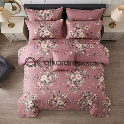 7pc Cotton Comforter Set Pink Floral