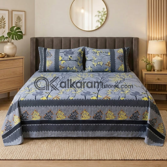 Crystal Cotton 3pc Bedsheet Grey Blossom