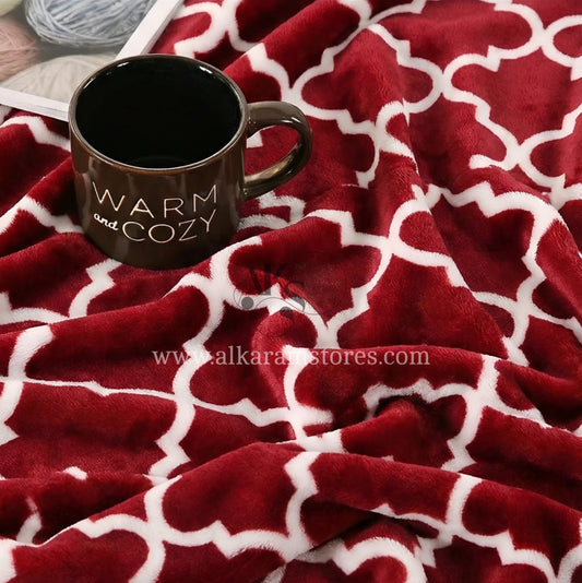 Dark Red Trellis Printed Fleece Blanket