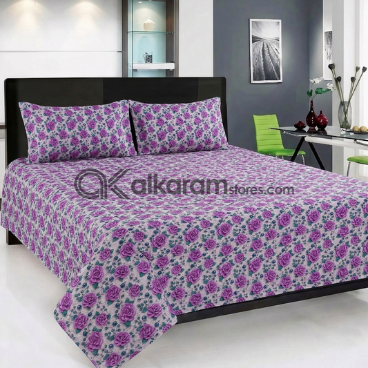 Pure Cotton 3pc Bedsheet Lavender Flora