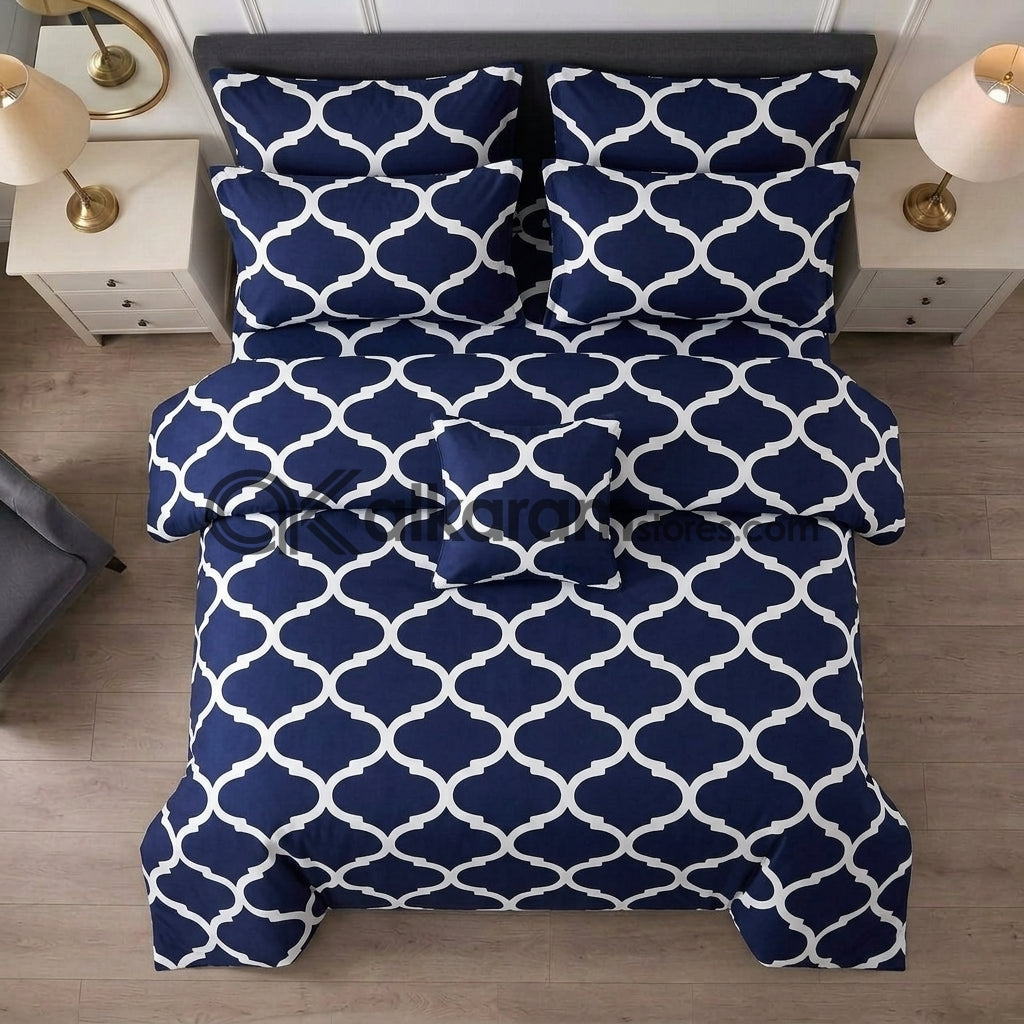 7pc Cotton Comforter Set Blue Moroccan