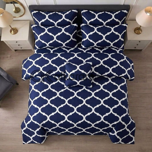 7pc Cotton Comforter Set Blue Moroccan