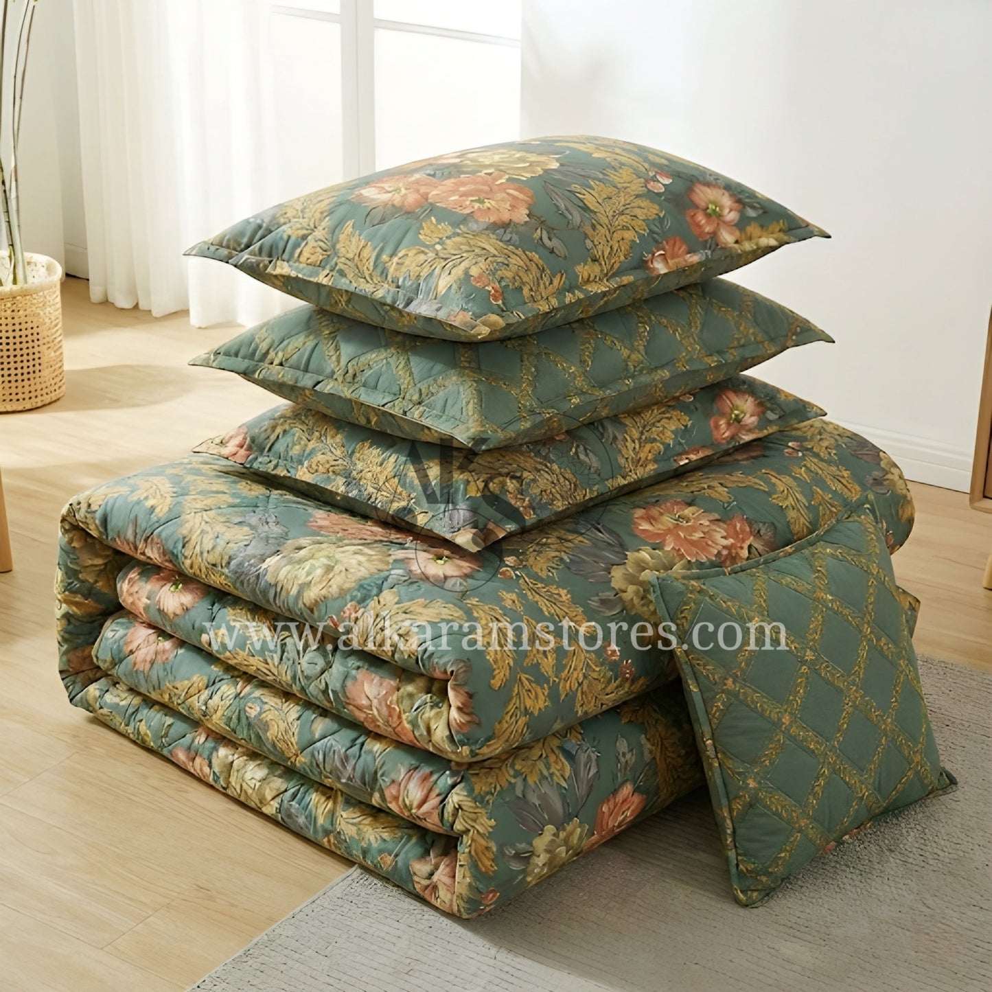 7pc Cotton Comforter Set Green Pearl