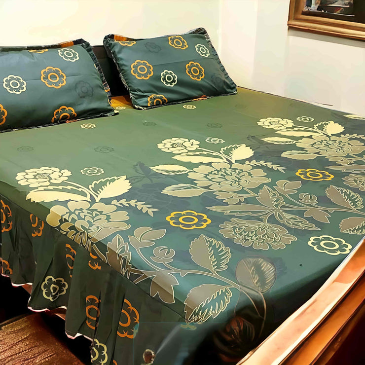 Cotton Frill 3pc Bedsheet - Army Floral