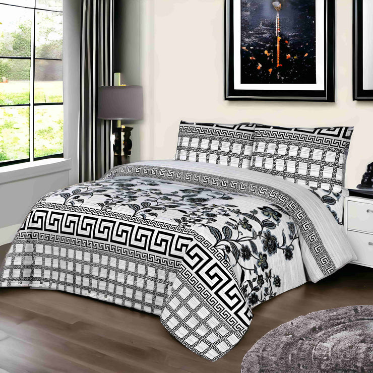 Cotton Satin 3pc Bedsheet - Grey Floral